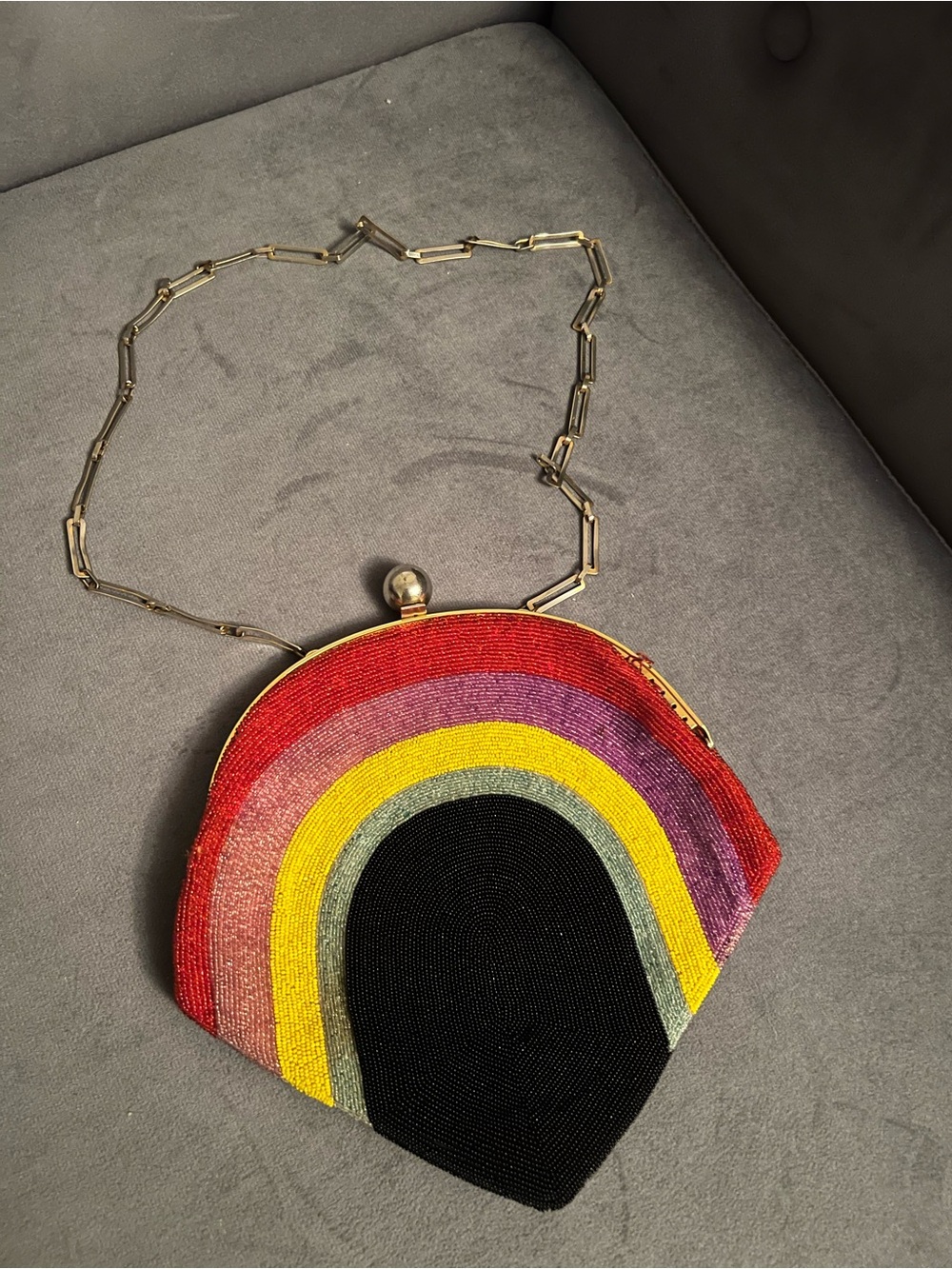 1960’s Vintage Pierre Cardin Rainbow Beaded Evening Bag Clutch Purse Chain Strap